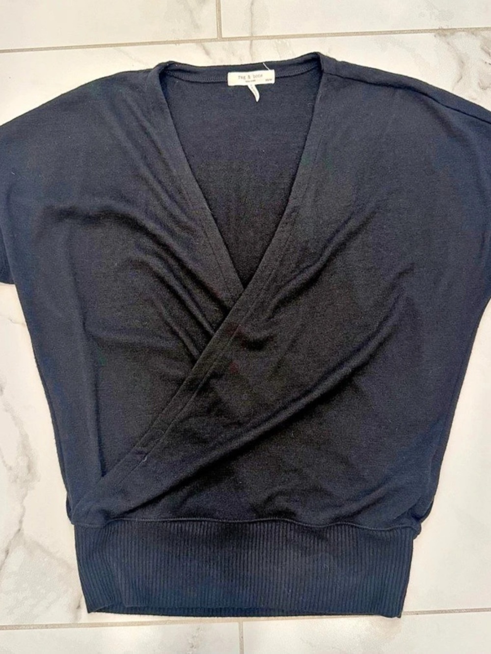 Like New Rag&Bone Faux Front Short Sleeve Top in Black Size XS